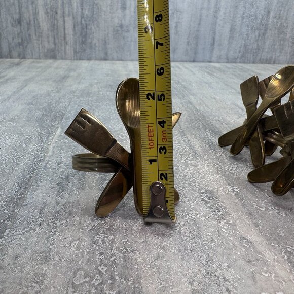 12 Vintage Brass Napkin Rings Fork Knife Spoon Design Table Decor Retro VTG Mcm - Picture 8 of 8